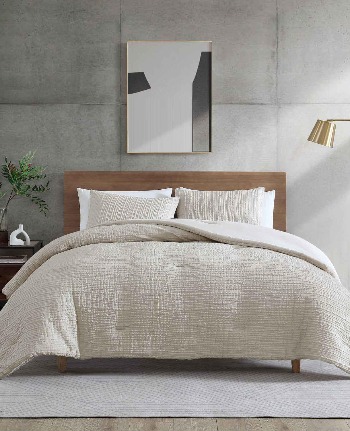 Serenity Wavy Lines Beige Duvet Cover Set Beige