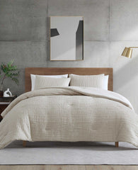 Serenity Wavy Lines Beige Duvet Cover Set Beige