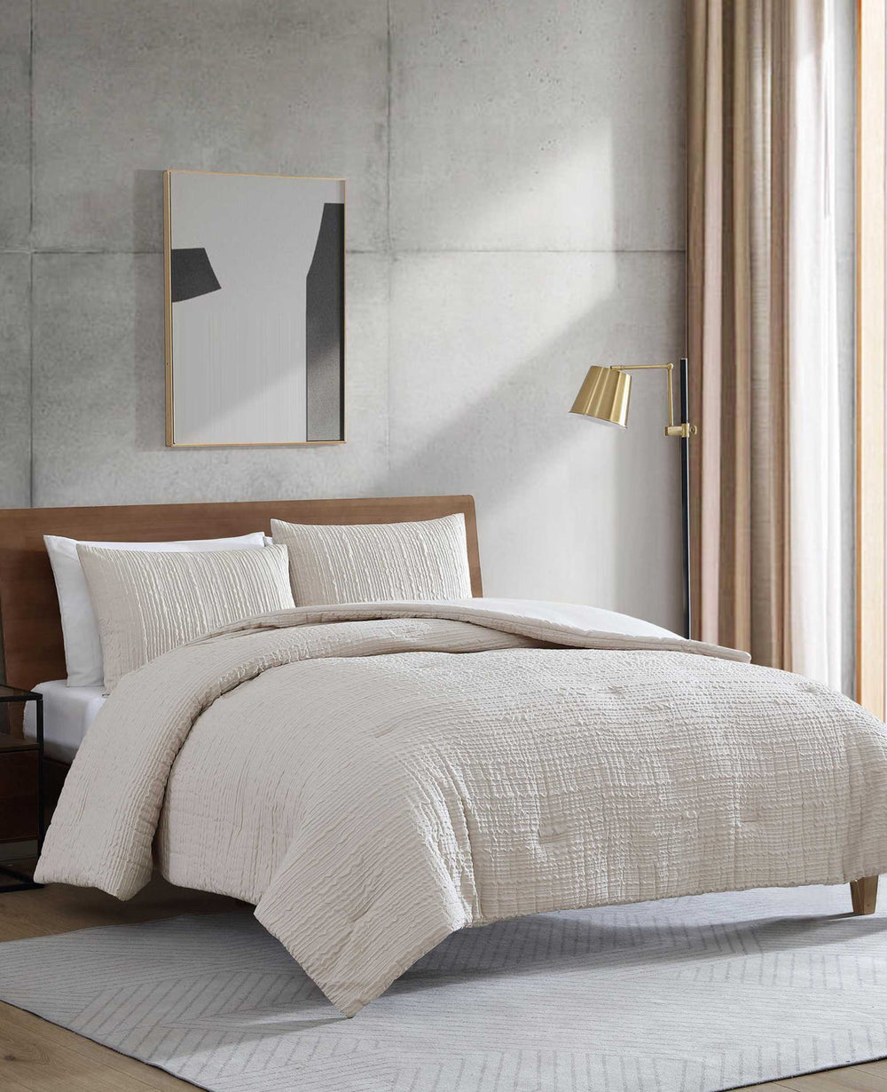 Serenity Wavy Lines Beige Duvet Cover Set Beige