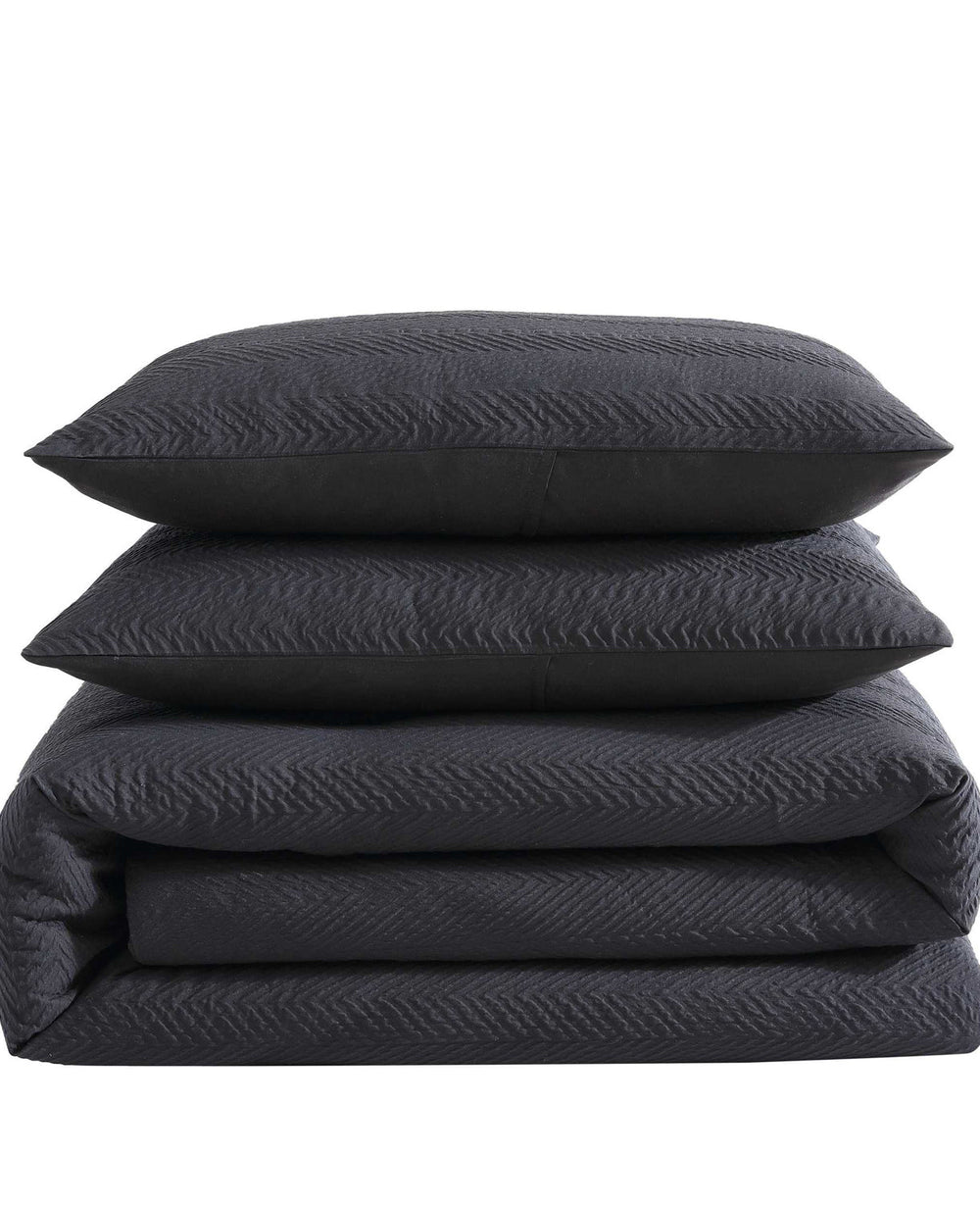 Crosswalk Herringbone Black Comforter Set Black