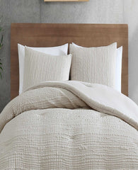 Serenity Wavy Lines Beige Comforter Set Beige