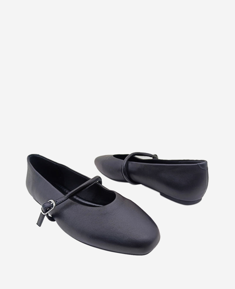 Magnolia Leather Ballet Flat Black Leather