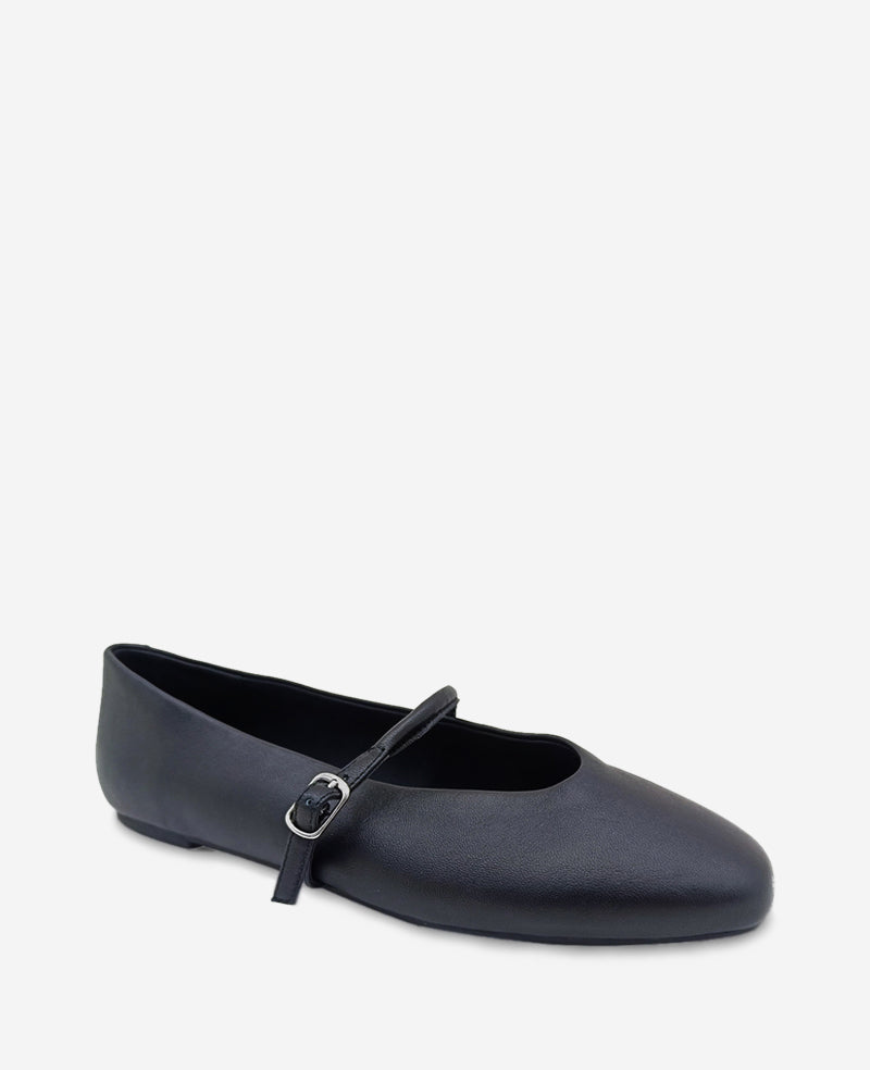 Magnolia Leather Ballet Flat Black Leather