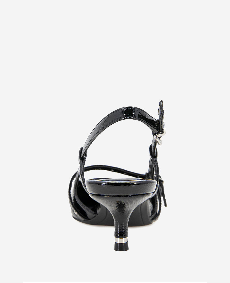 Martha Patent Eyelet Slingback Kitten Heel Black Patent