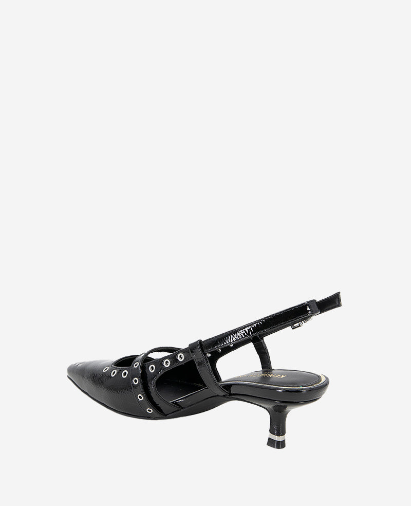 Martha Patent Eyelet Slingback Kitten Heel Black Patent