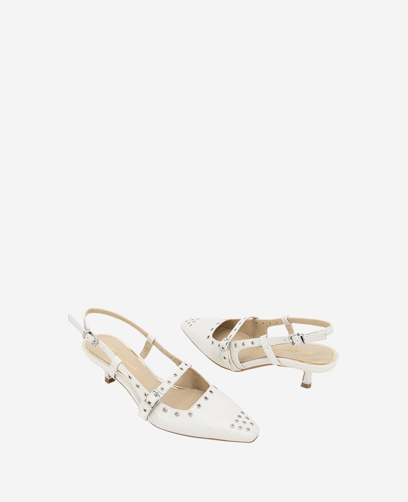 Martha Patent Eyelet Slingback Kitten Heel Ecru Patent