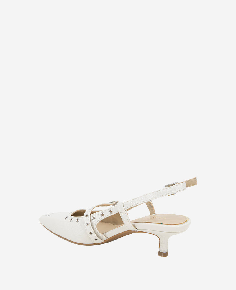 Martha Patent Eyelet Slingback Kitten Heel Ecru Patent
