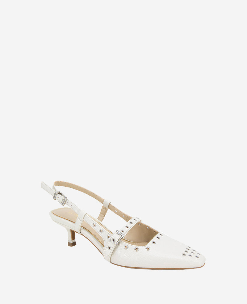 Martha Patent Eyelet Slingback Kitten Heel Ecru Patent