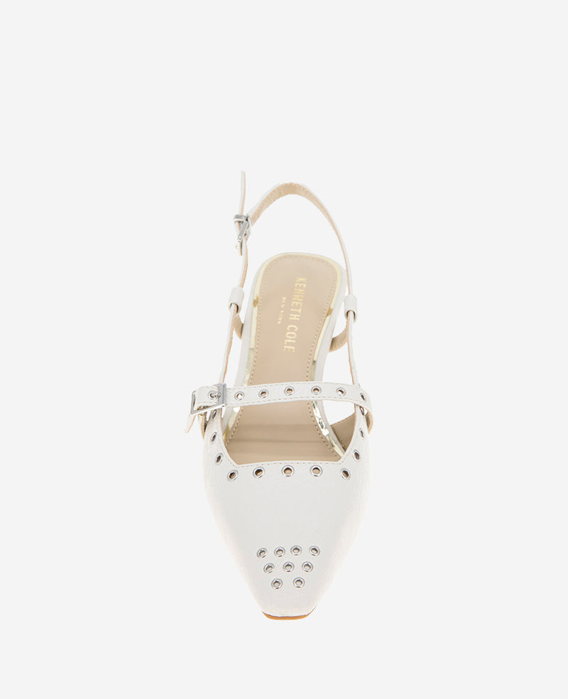 Martha Patent Eyelet Slingback Kitten Heel Ecru Patent