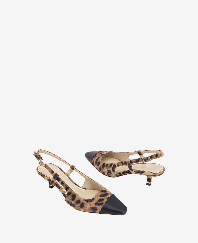 Martha Leopard Suede Cap Toe Slingback Kitten Heel Leopard Suede