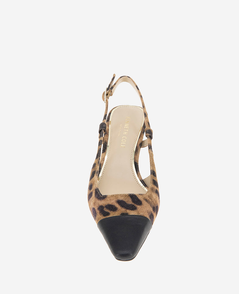 Martha Leopard Suede Cap Toe Slingback Kitten Heel Leopard Suede