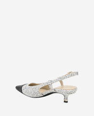 Martha Tweed Cap Toe Slingback Kitten Heel Grey Fabric