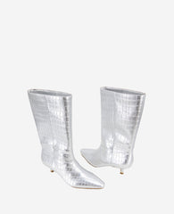 Meryl Leather Metallic Croco Bootie Silver Croco
