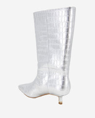 Meryl Leather Metallic Croco Bootie Silver Croco