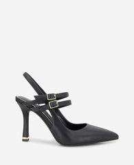 Raquel Leather Slingback Heel Black Leather