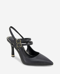 Raquel Leather Slingback Heel Black Leather