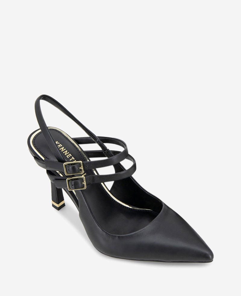Raquel Leather Slingback Heel Black Leather
