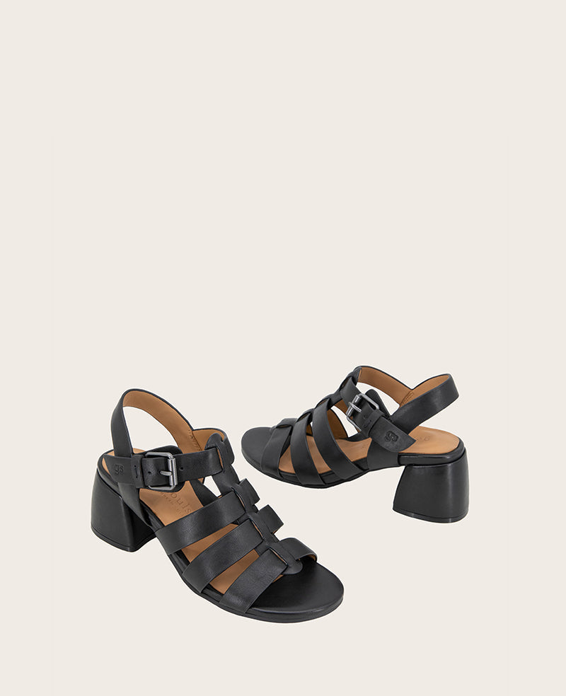 GENTLE SOULS - Margarite Leather Heel Sandal Black Leather