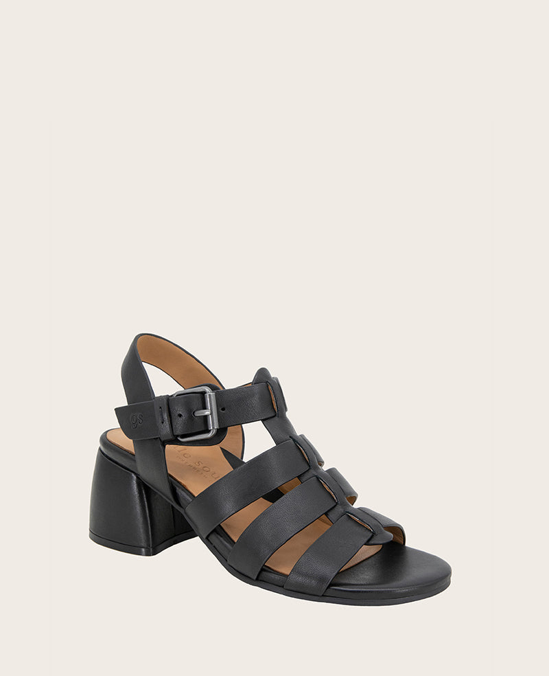 GENTLE SOULS - Margarite Leather Heel Sandal Black Leather