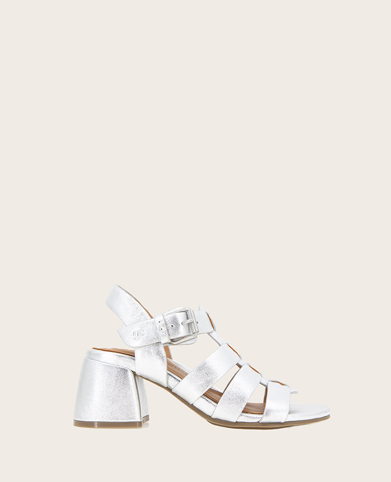 GENTLE SOULS - Margarite Leather Heel Sandal Silver Leather