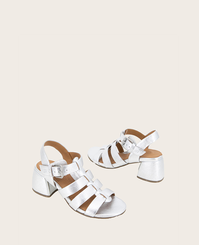 GENTLE SOULS - Margarite Leather Heel Sandal Silver Leather