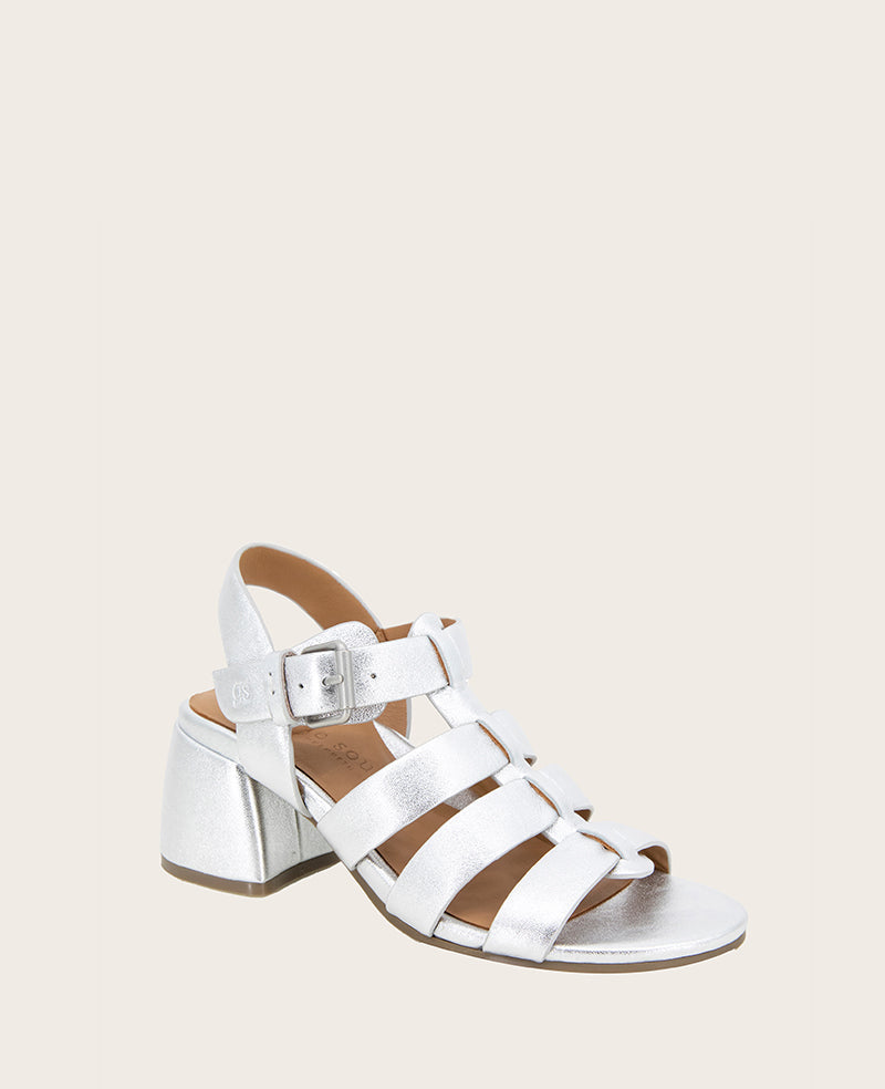 GENTLE SOULS - Margarite Leather Heel Sandal Silver Leather