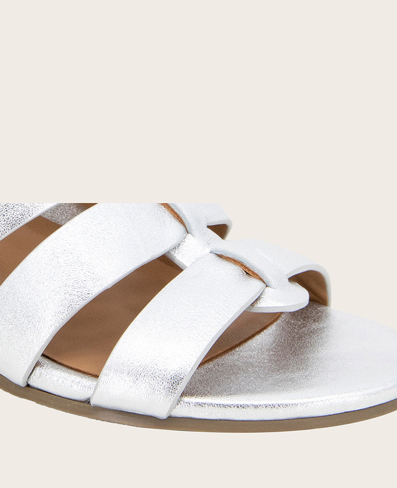 GENTLE SOULS - Margarite Leather Heel Sandal Silver Leather