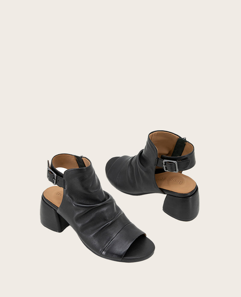 GENTLE SOULS - Marrion Leather Slingback Block Heel Sandal Black Leather