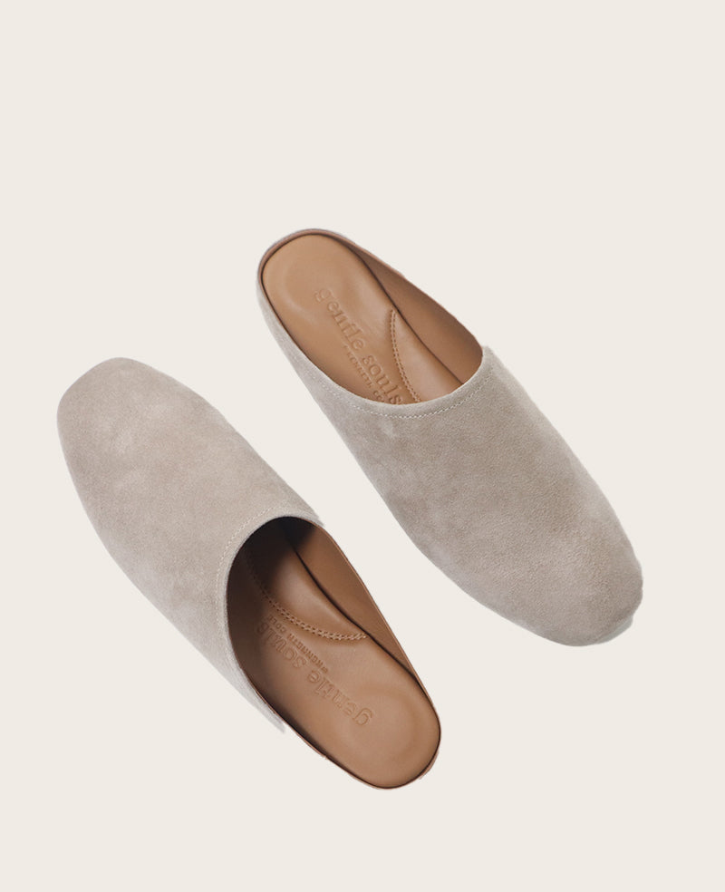 GENTLE SOULS - Wanda Suede Mule Flat Mushroom Suede