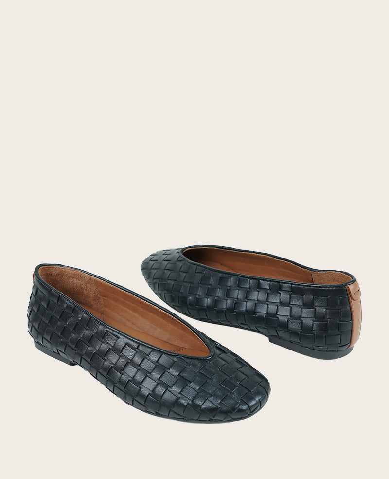 GENTLE SOULS - Willow Woven Leather Flat Black Leather