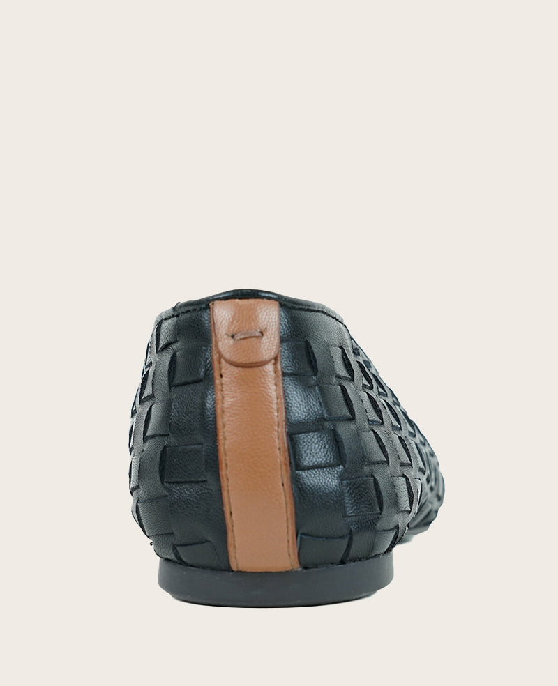 GENTLE SOULS - Willow Woven Leather Flat Black Leather