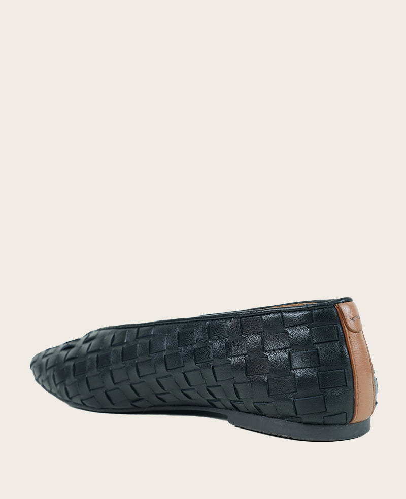 GENTLE SOULS - Willow Woven Leather Flat Black Leather