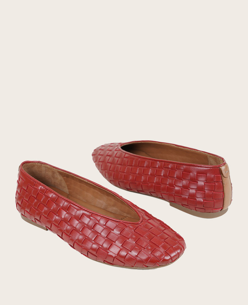 GENTLE SOULS - Willow Woven Leather Flat Burnt Red Leather