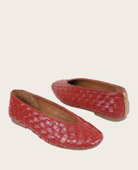 GENTLE SOULS - Willow Woven Leather Flat Burnt Red Leather