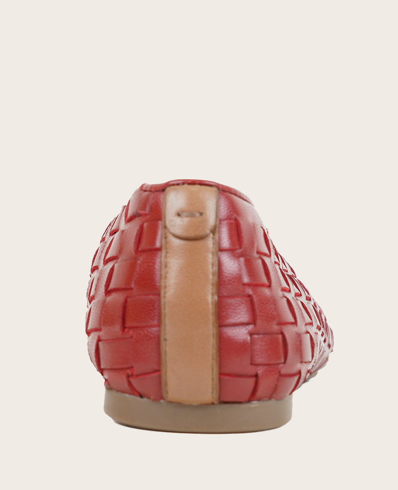 GENTLE SOULS - Willow Woven Leather Flat Burnt Red Leather