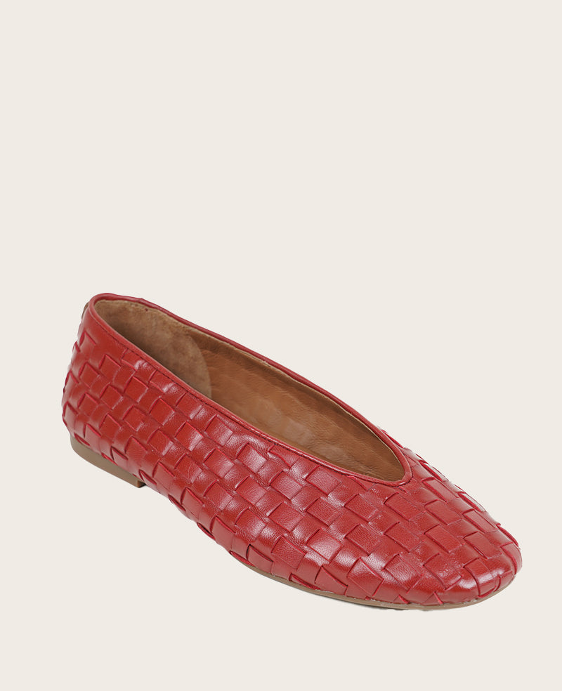 GENTLE SOULS - Willow Woven Leather Flat Burnt Red Leather