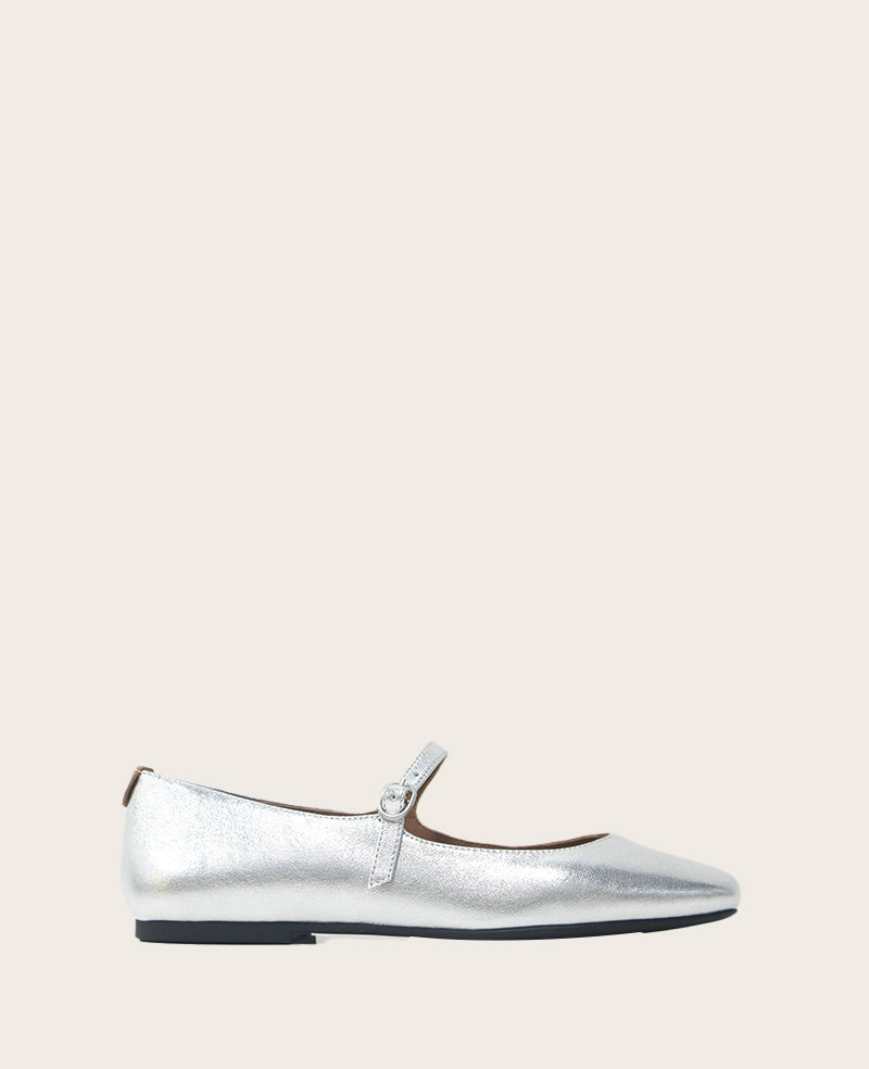 GENTLE SOULS - Wynona Metallic Mary Jane Ballet Flat Silver Leather