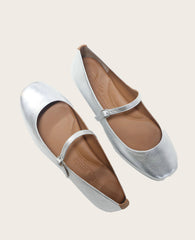 GENTLE SOULS - Wynona Metallic Mary Jane Ballet Flat Silver Leather
