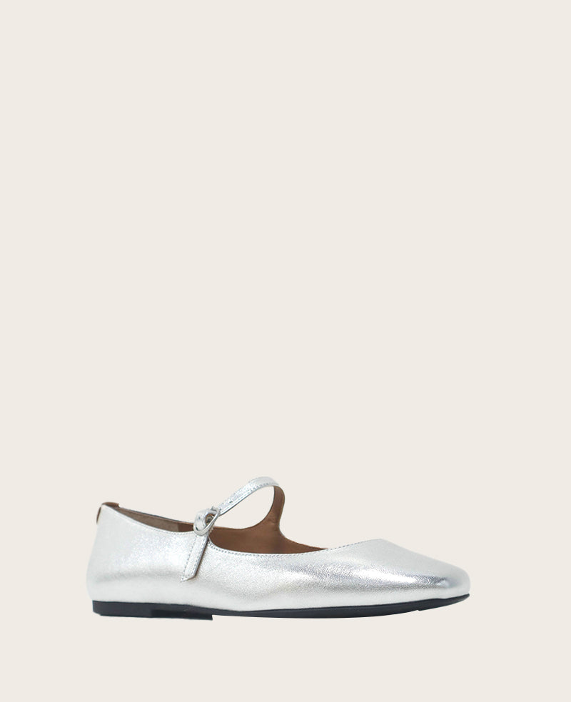 GENTLE SOULS - Wynona Metallic Mary Jane Ballet Flat Silver Leather