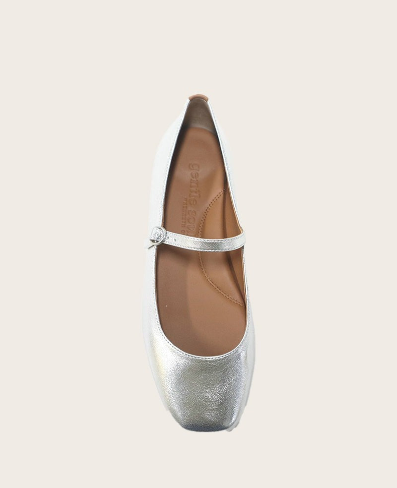 GENTLE SOULS - Wynona Metallic Mary Jane Ballet Flat Silver Leather