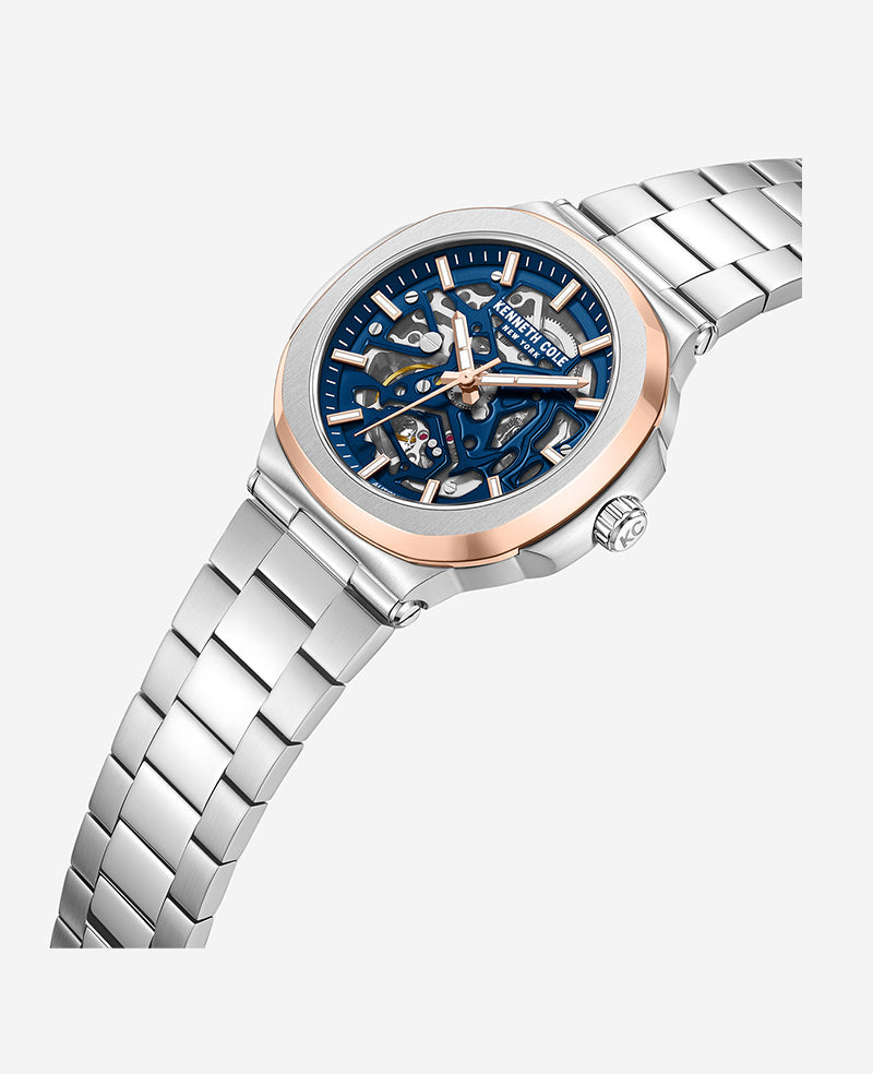 Skeleton Automatic Bracelet Watch Silver