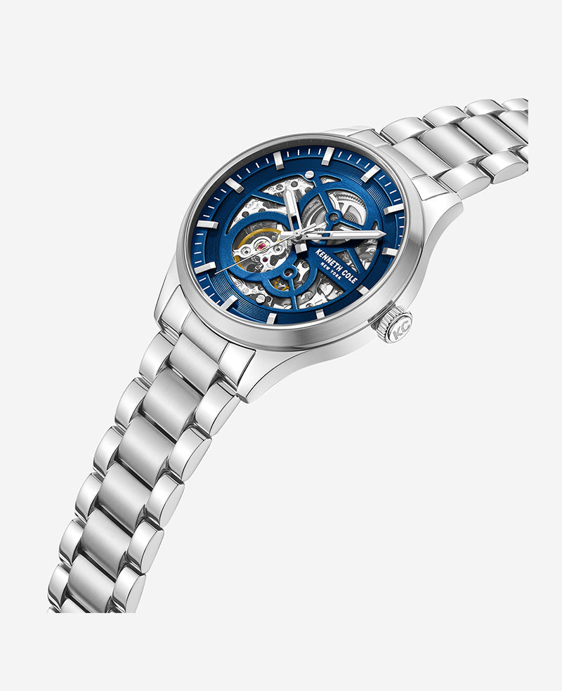 Skeleton Automatic Bracelet Watch Silver