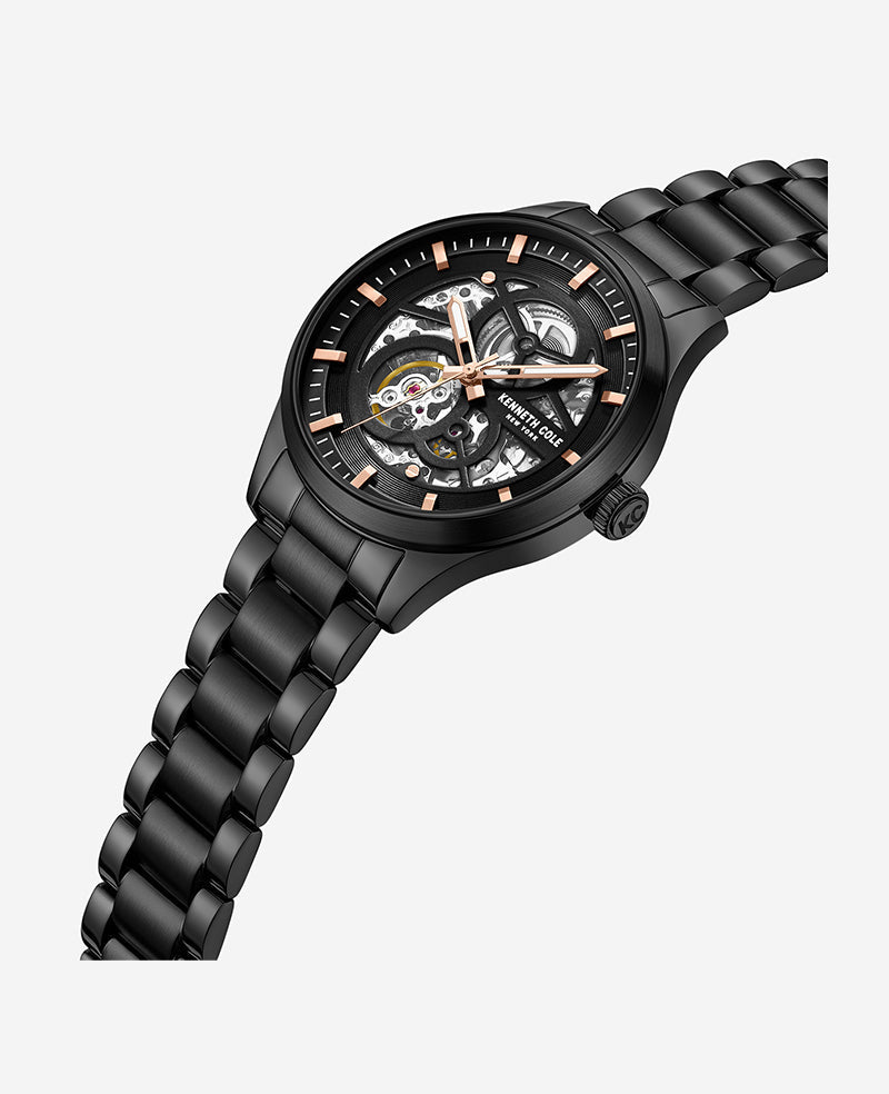 Skeleton Automatic Bracelet Watch Black
