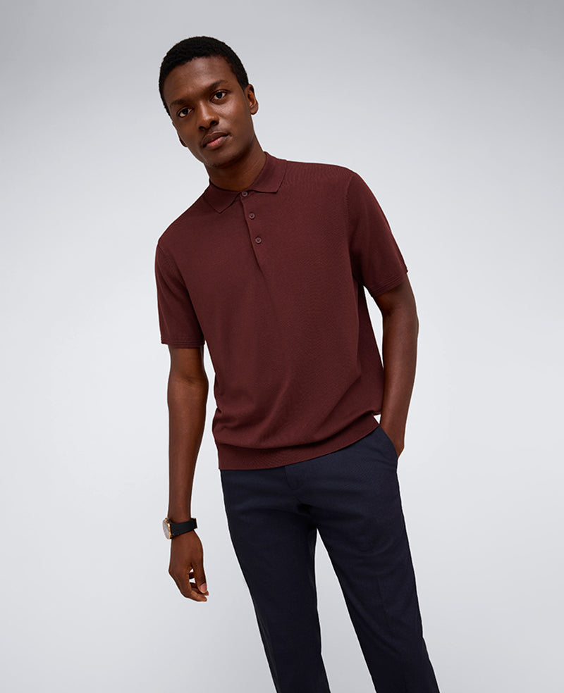 Short Sleeve Polo Sweater Burgundy