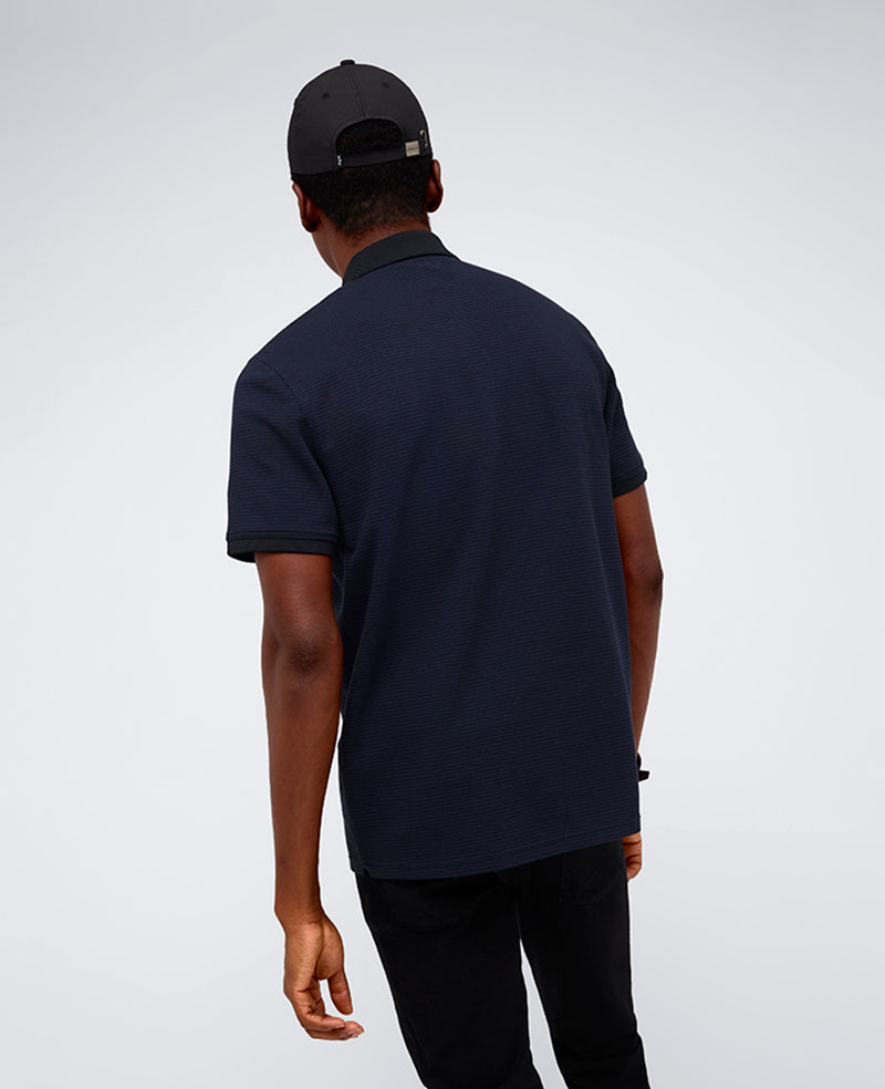 Contrast Placket Button Polo Black