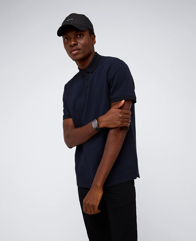 Contrast Placket Button Polo Black