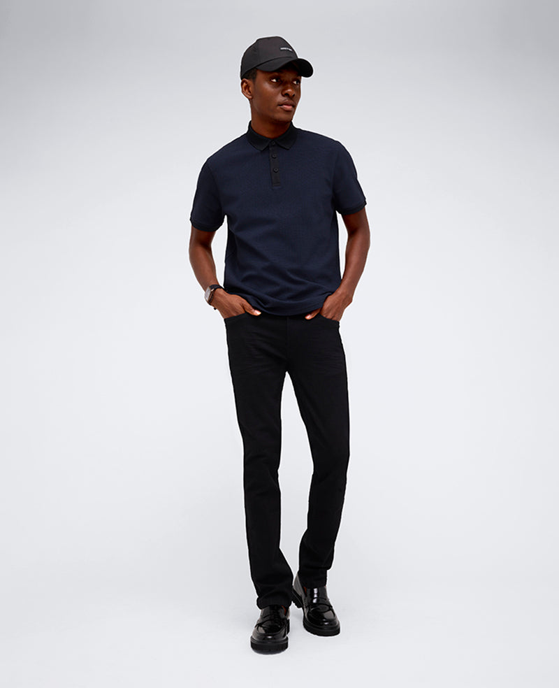 Contrast Placket Button Polo Black