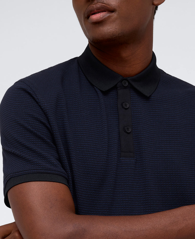 Contrast Placket Button Polo Black