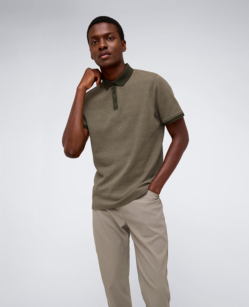 Contrast Placket Button Polo Green