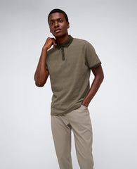 Contrast Placket Button Polo Green